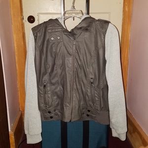 Faux Leather Jacket with Sweatshirt Hoodie